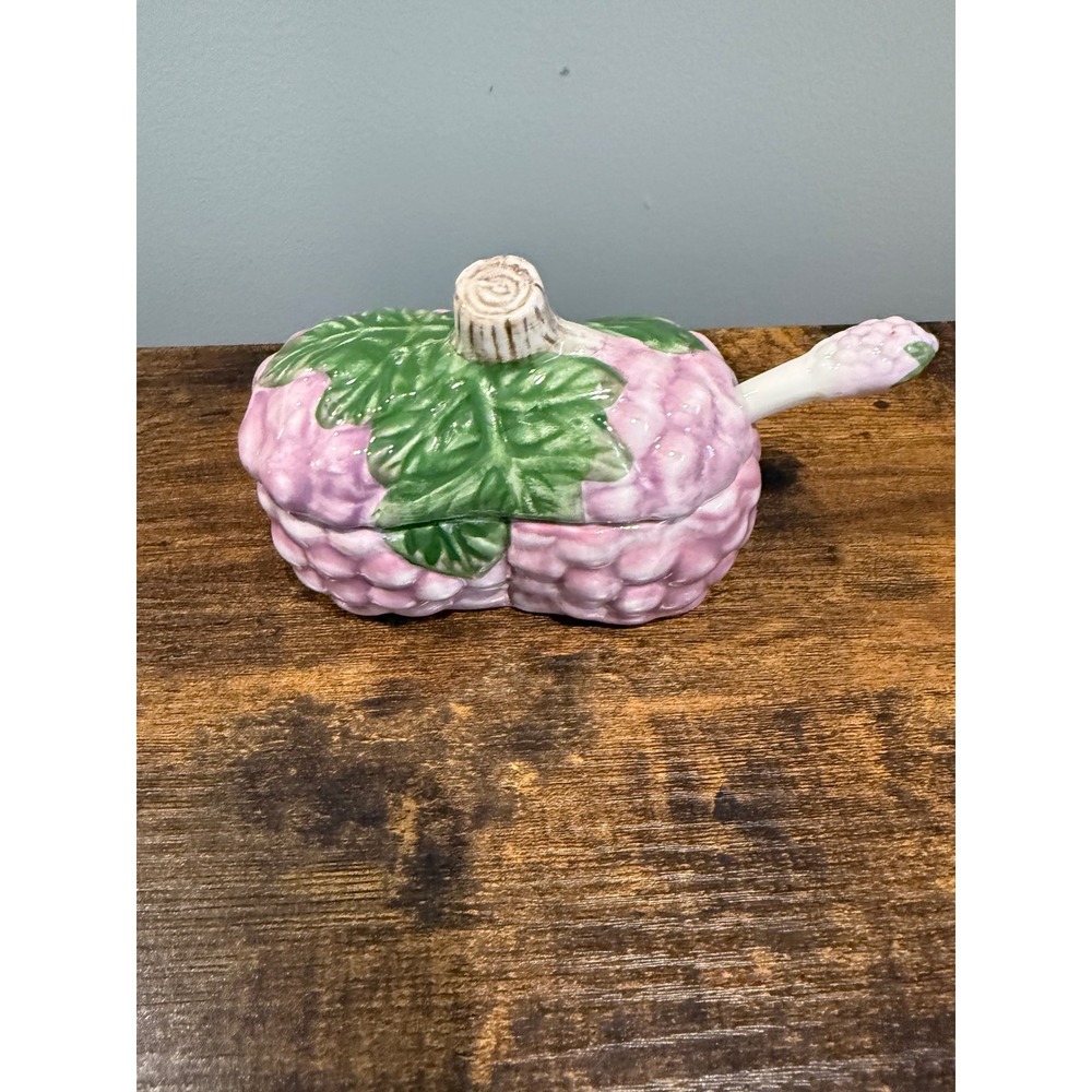 Vintage Style Pink Raspberry Ceramic Jam Jar with Lid and Matching Spoon Set